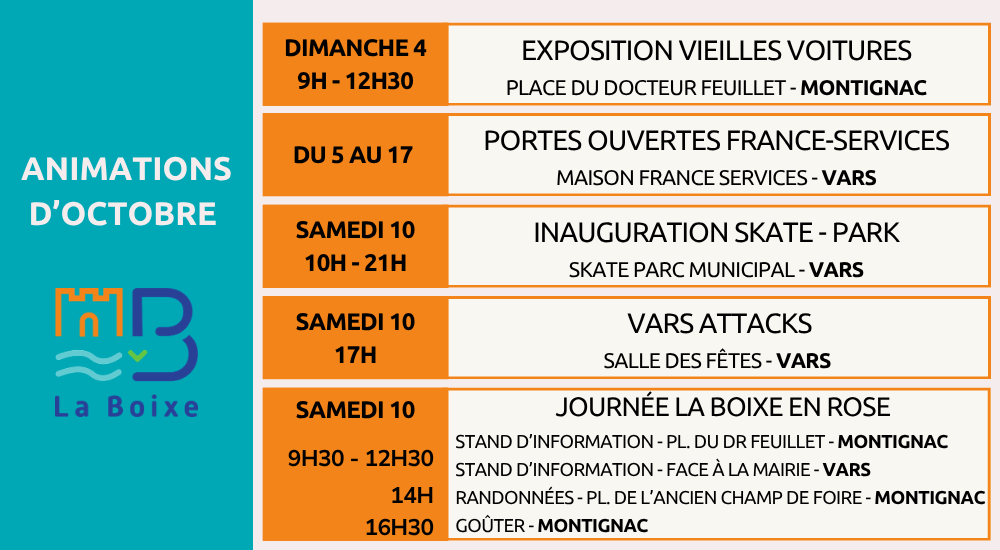 Programme des animations de La Boixe